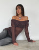 Image of Milena Distress Knit Long Sleeve Bardot Top in Maroon