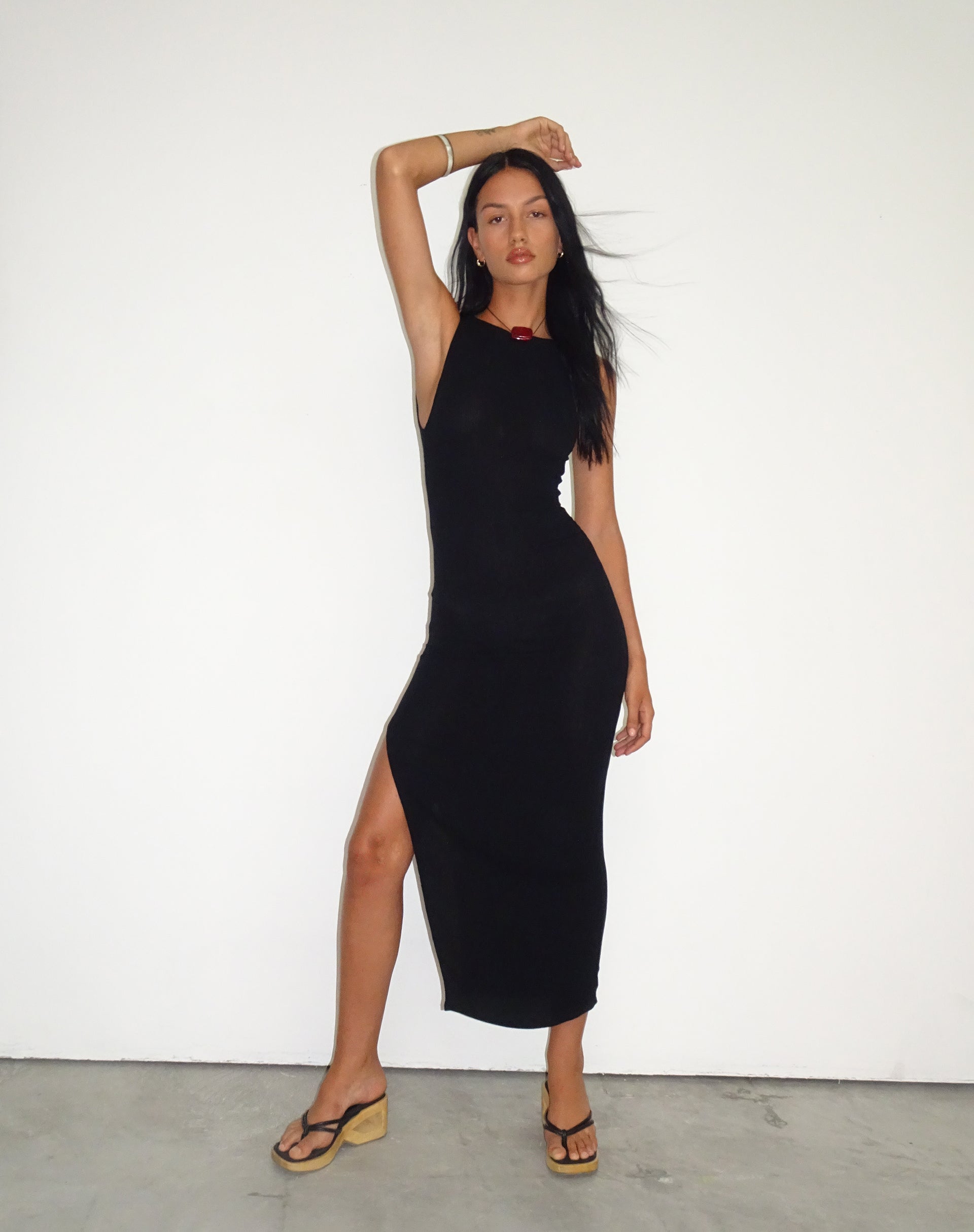 Minyo Racer Neck Maxi Dress in Crinkle Black Minyo Racer Neck Maxi Dress in Crinkle Black