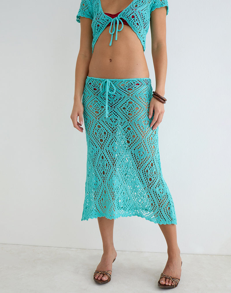 Blue Aqua Sky Crochet Knit Midi Skirt | Diora – motelrocks-com-us