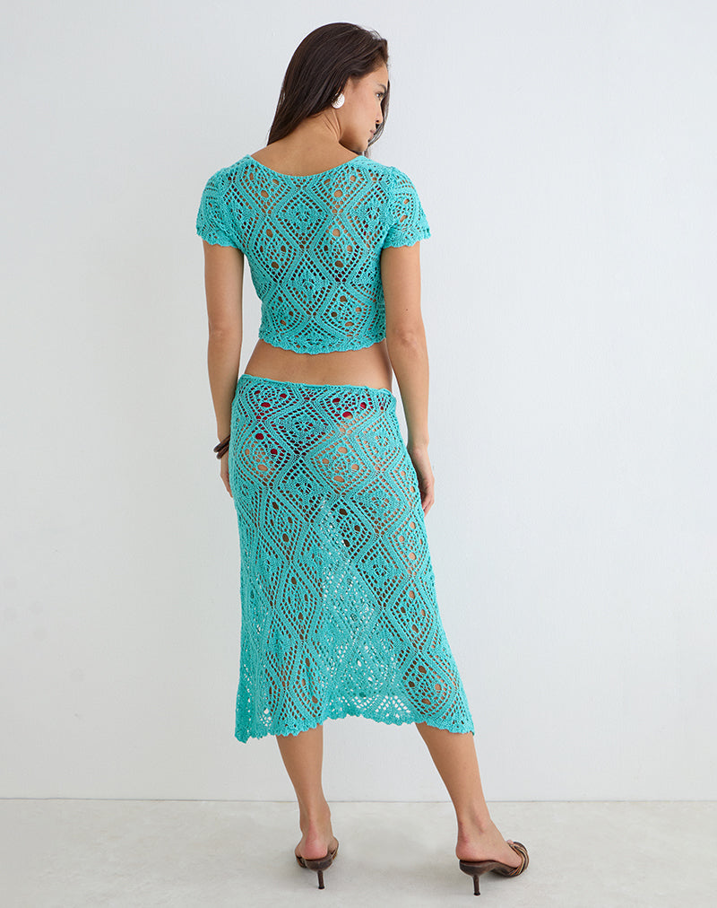 Blue Aqua Sky Crochet Knit Midi Skirt | Diora – motelrocks-com-us