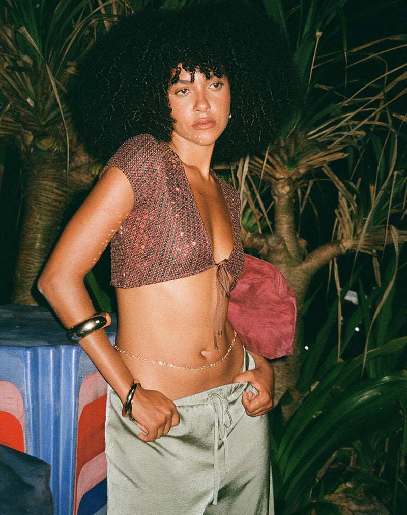 Image of Mirea Top in Sequin Knit Dark Brown