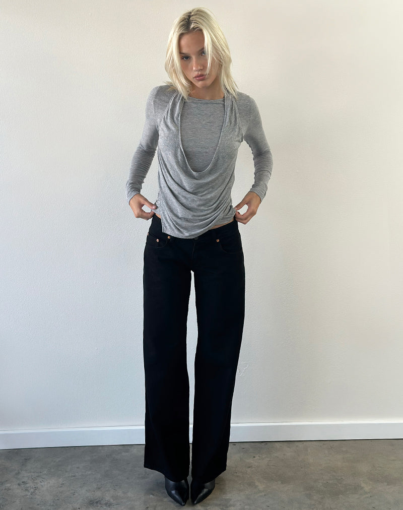 Image of Miri Long Sleeve Cowl Halter Top in Jersey Grey