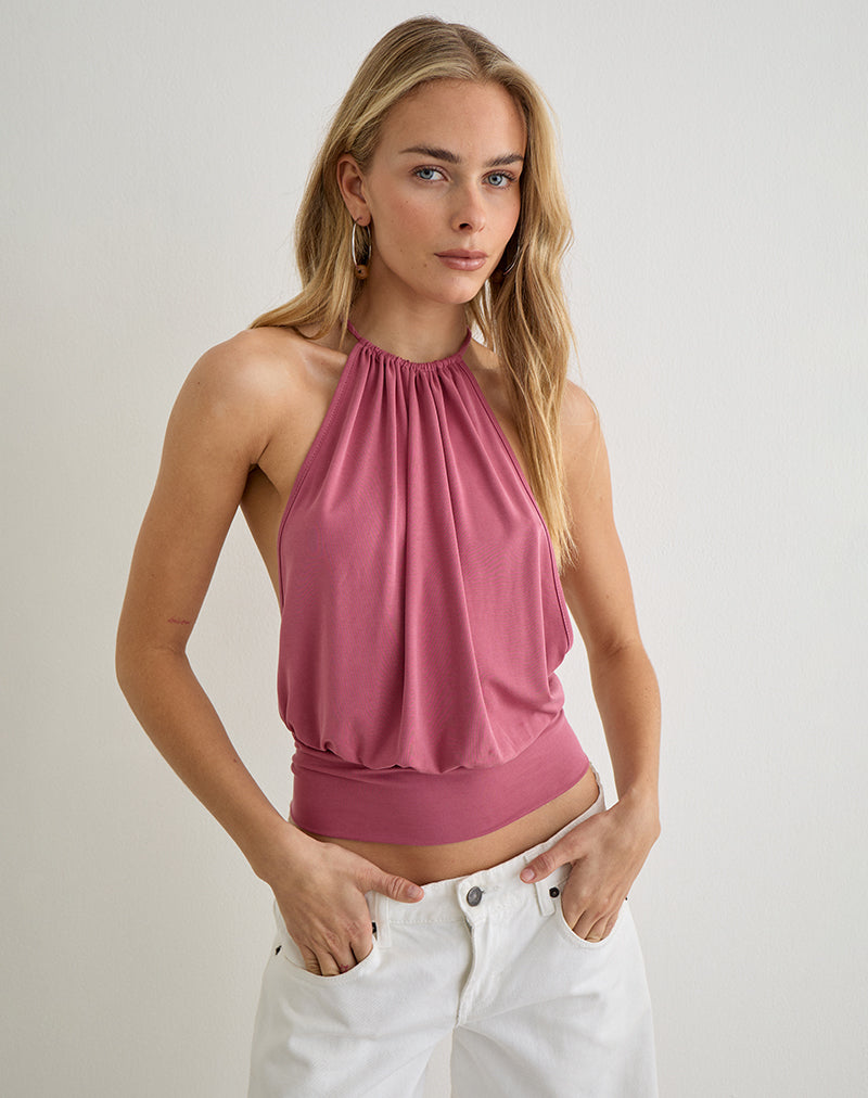 Raspberry Halterneck Top | Miruna – motelrocks-com-us