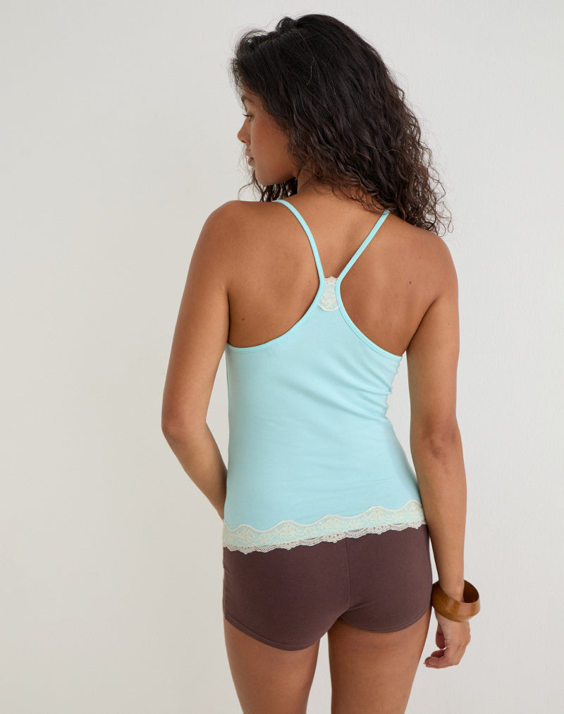 Aqua Halterneck Top with Cream Lace Trim | Mishti – motelrocks-com-us