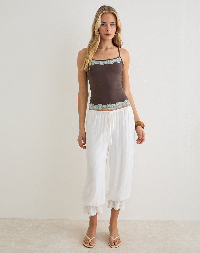 Dark Brown Cami Top with Blue Lace Trim | Mishti – motelrocks-com-us