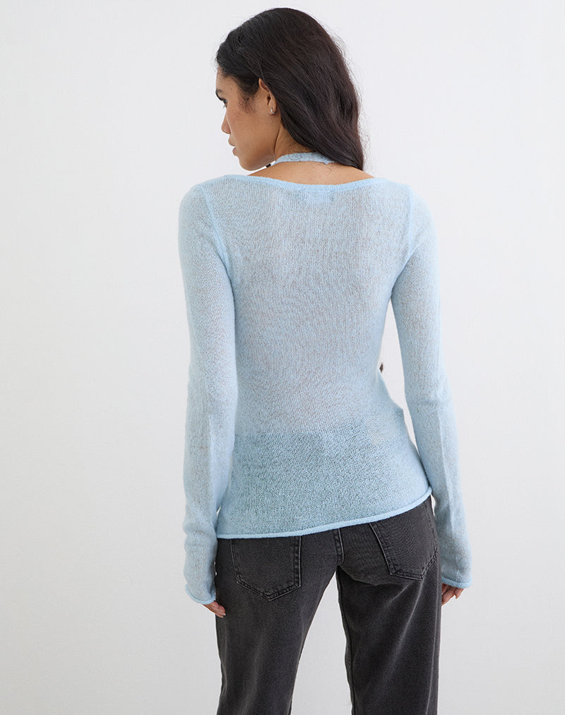 Blue Sheer Knit Long Sleeve Top | Misora – motelrocks-com-us