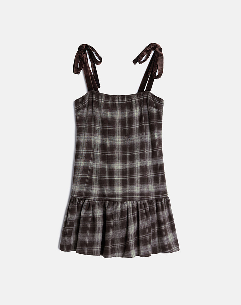 Image of Miyori Square Neck Mini Dress in Grey Check