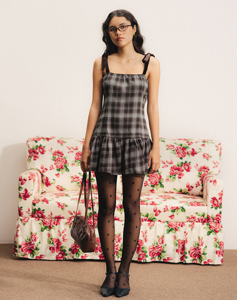 Grey Check Square Neck Mini Dress | Miyori – motelrocks-com-us