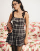 Image of Miyori Square Neck Mini Dress in Grey Check