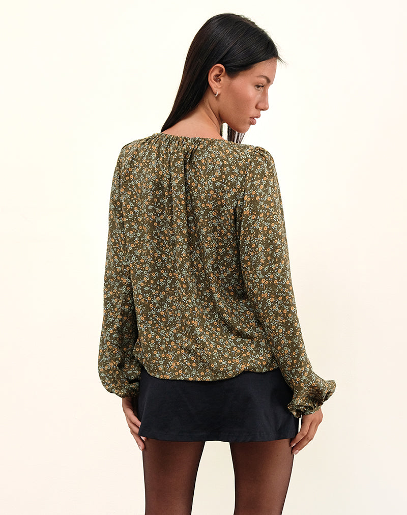 Image of Modeta Tie Top in Grunge Floral Khaki