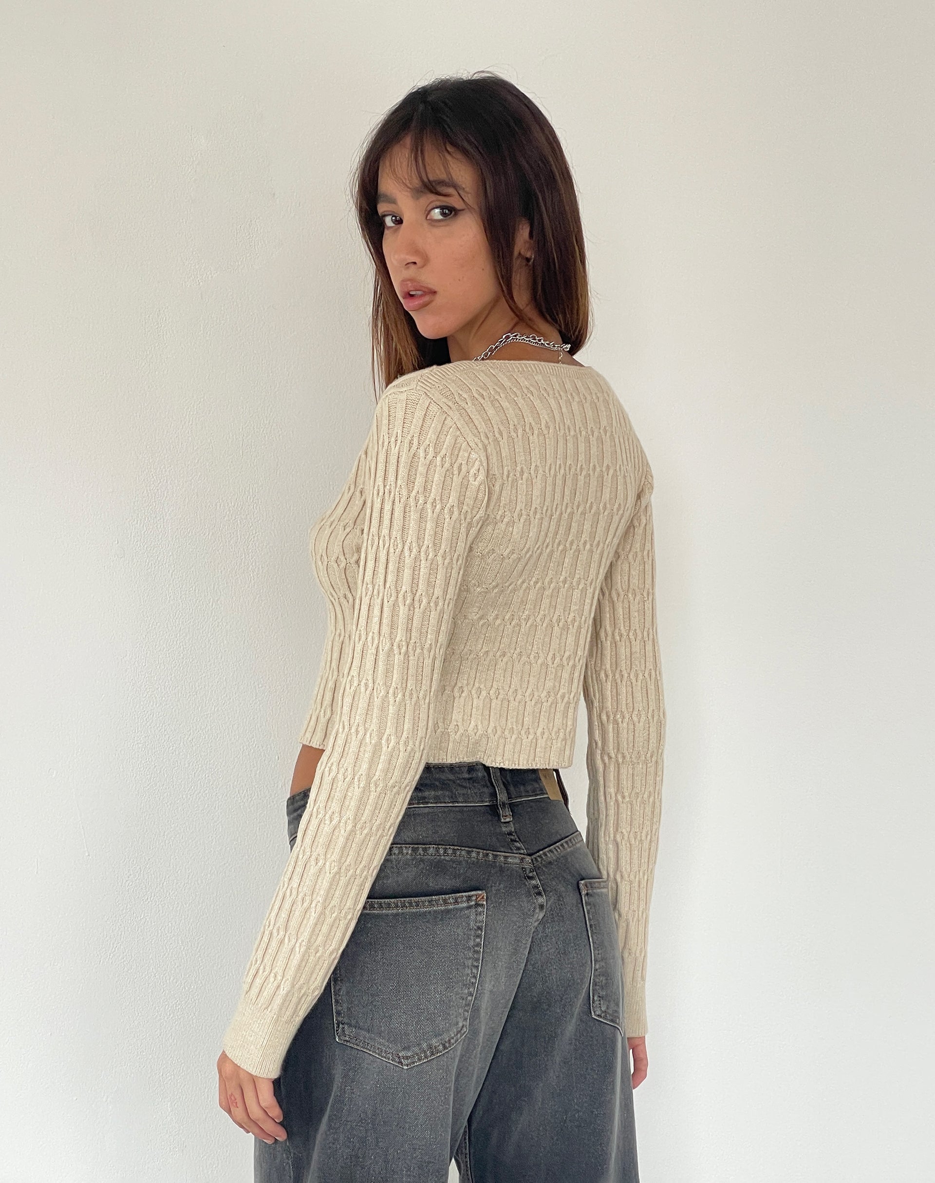 Image of Mohara Long Sleeve Butterfly Top in Neutral Knit