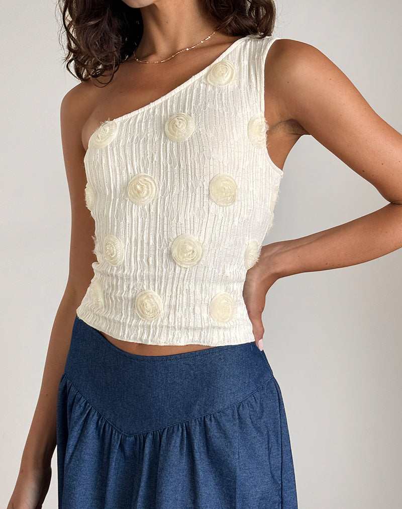 Moira One Shoulder Top in Textured Rose Ivory