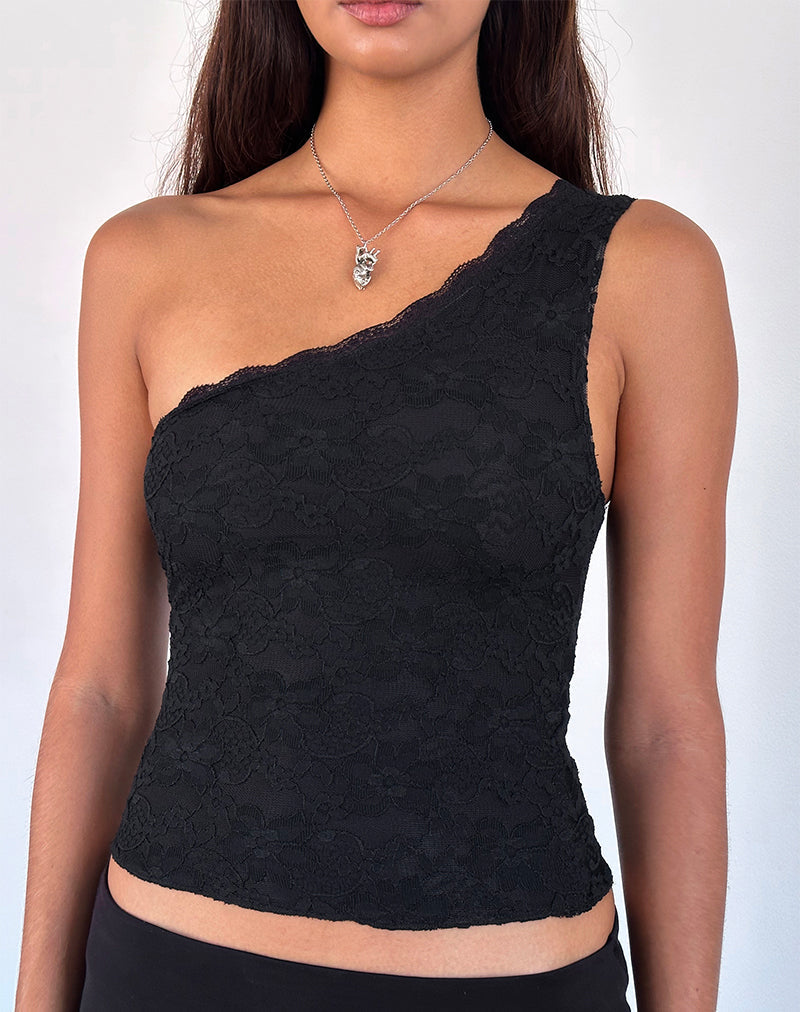 Moira One Shoulder Lace Top in Black