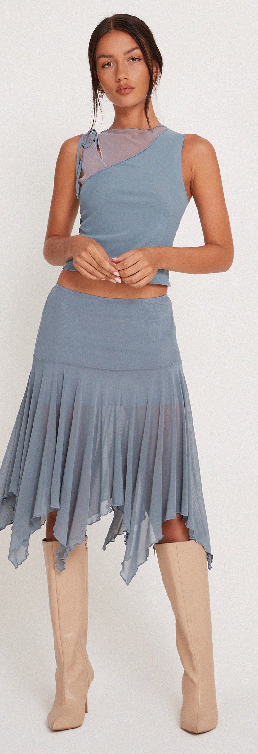 RIVOLI grey - mesh midi skirt
