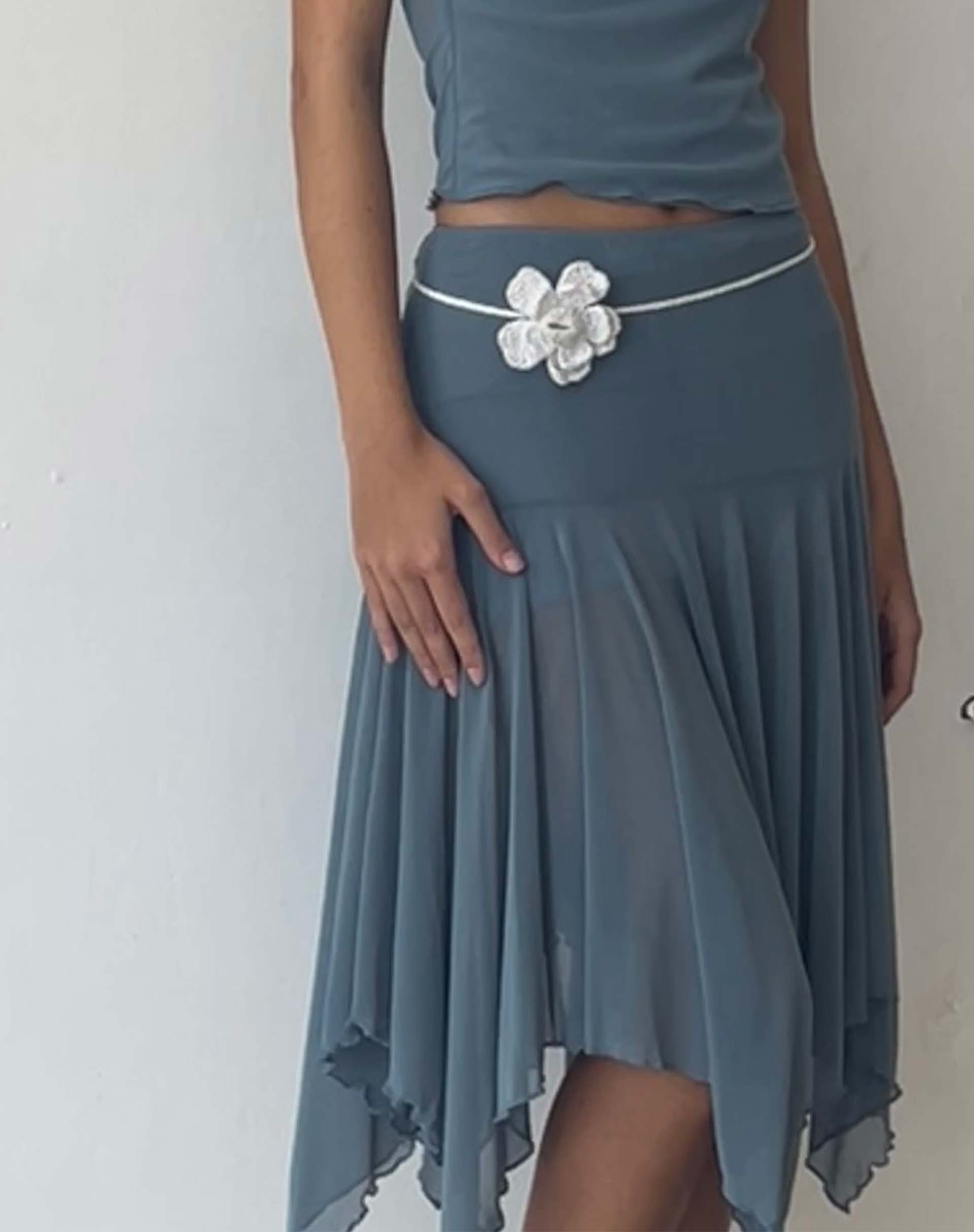 Blue Grey Mesh Low Rise Midi Skirt | Jovali – motelrocks-com-us