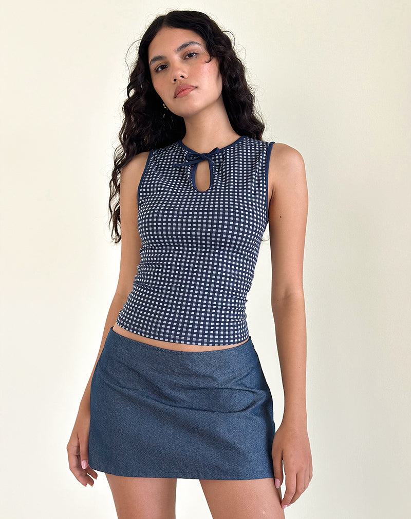 Image of Olsa Denim Mini Skirt in Chambray Indigo