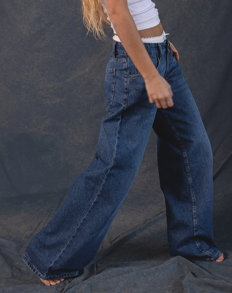 Image of Roomy Extra Wide Low Rise Jeans in Mid Blue Used