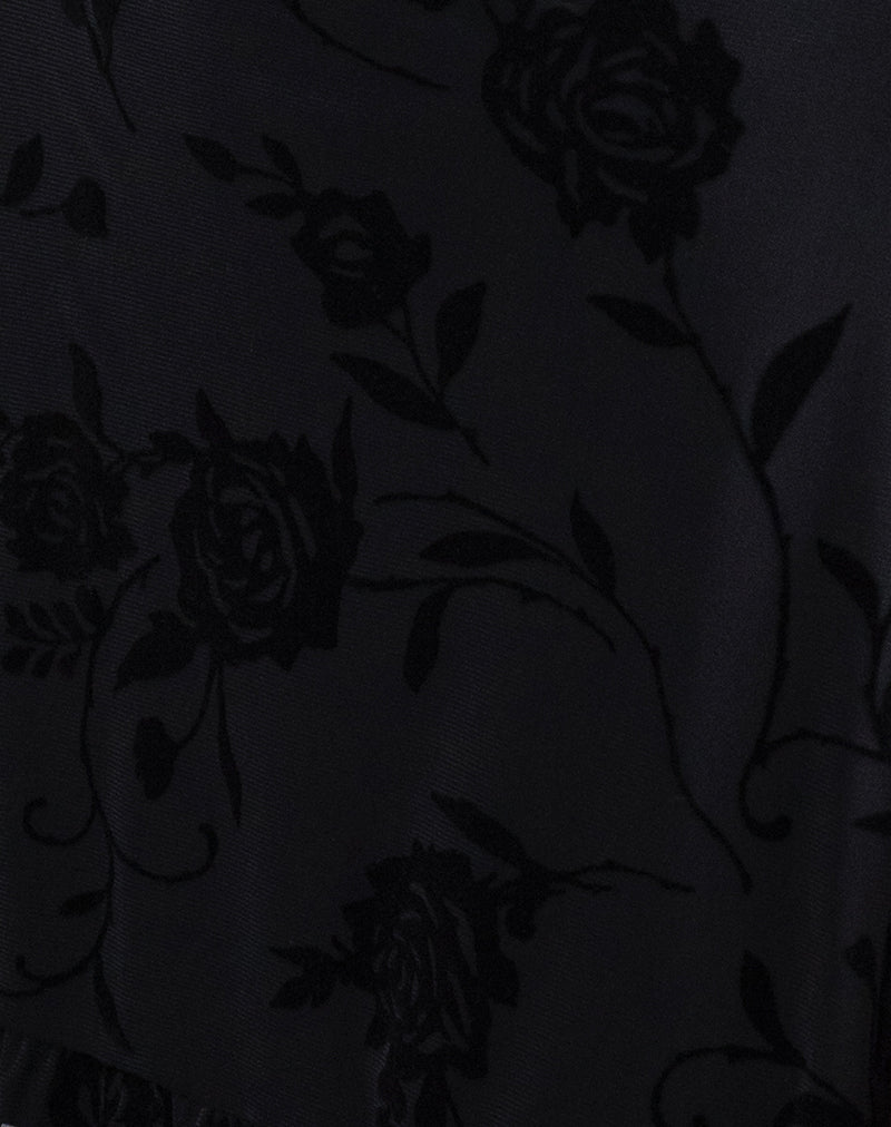 Motel motya flocked rose print halter neck dress in Black