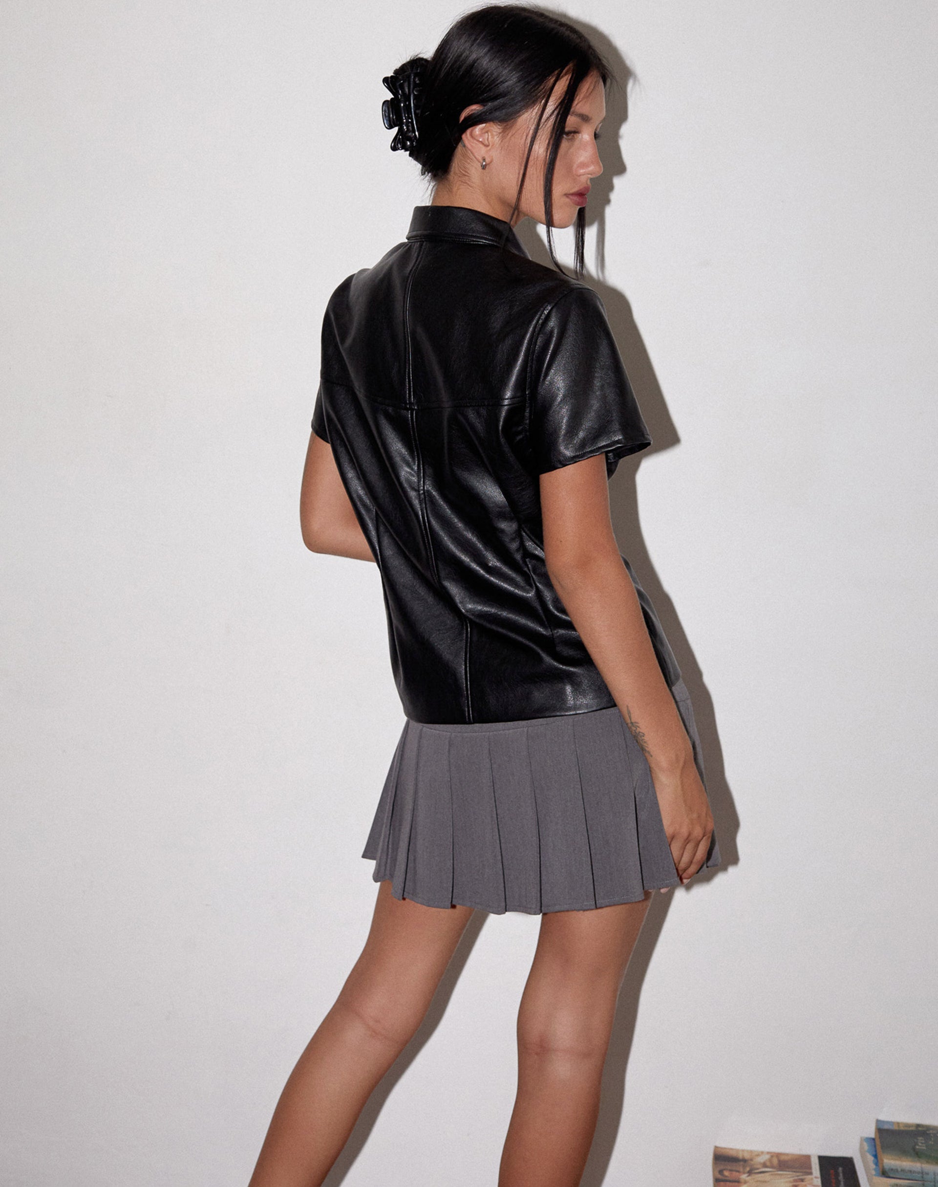 Pu Black Short Sleeve Shirt | Mulan – motelrocks-com-us