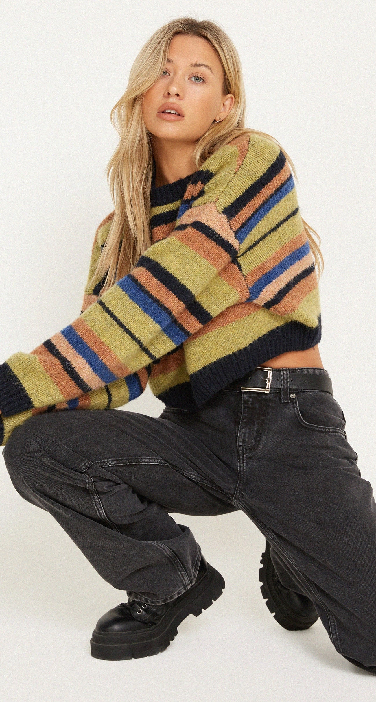 Mirella Striped Button Detail Chunky Jumper main image 1