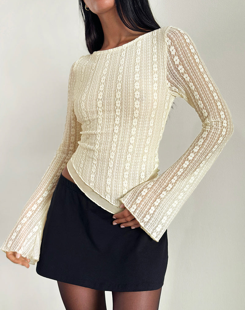 Image of Malakai Long Sleeve Top in Lace Cream