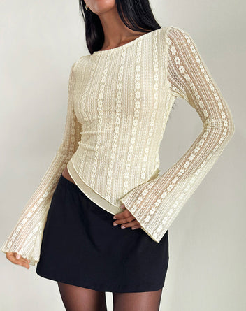 NIKKI CREAM LACE LONG SLEEVE LAYERING TOP