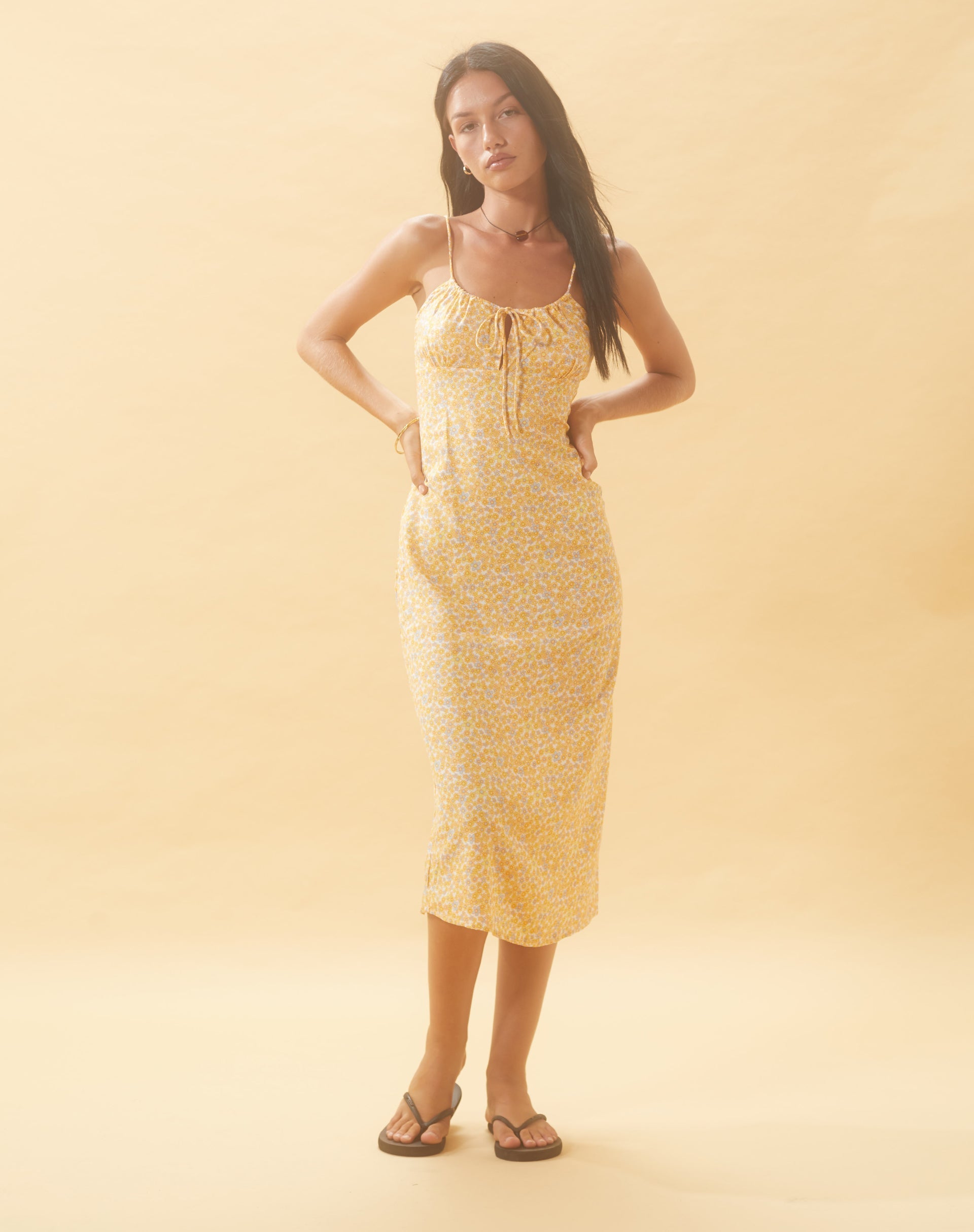 Image of Cessilie Midi Dress in Flower Garden Yellow