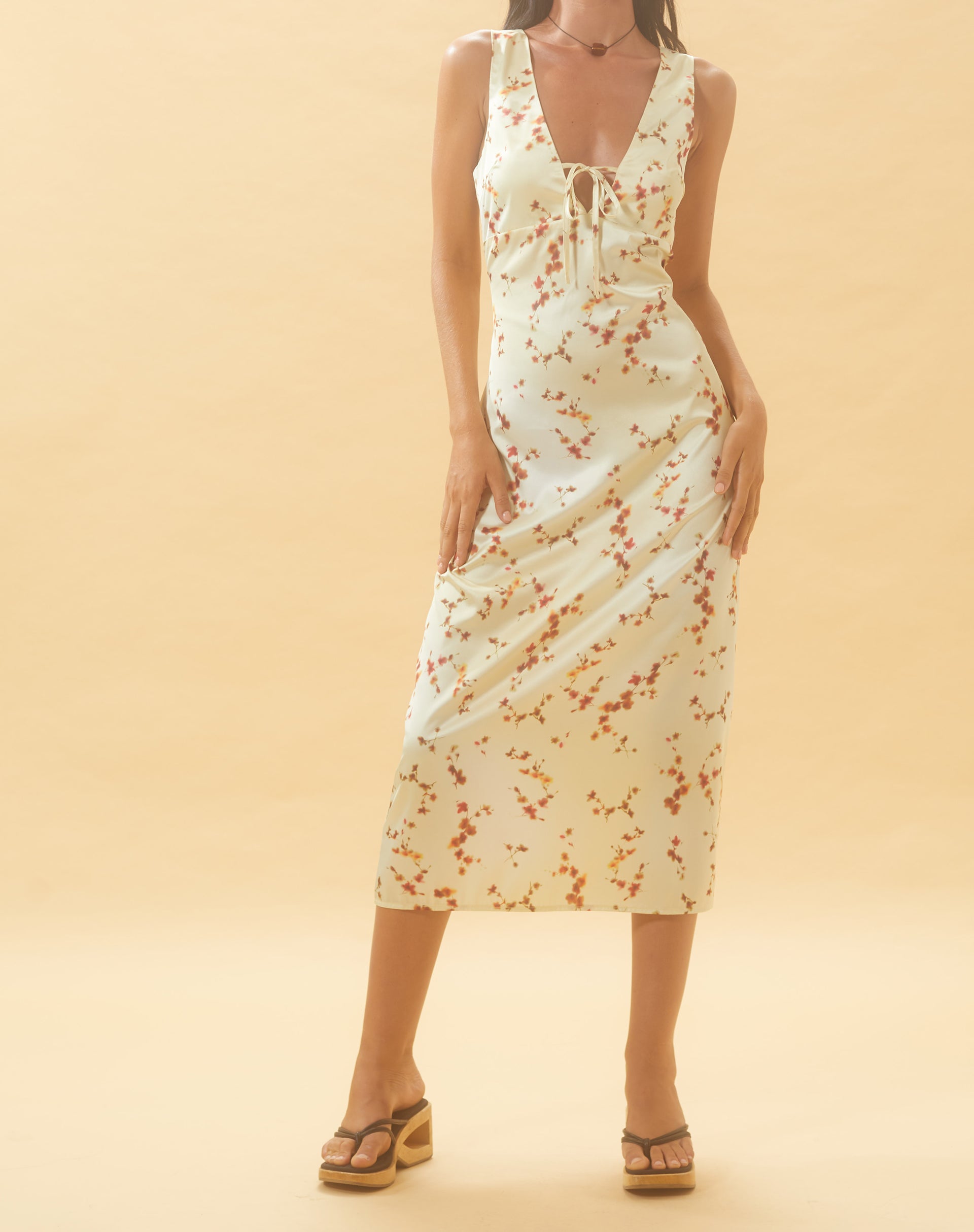 Image of Lasanda Maxi Satin Dress in Bohemian Floral Yellow