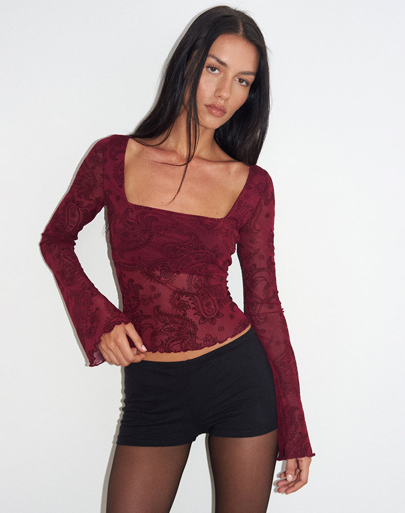 Image of Nafre Top in Flock Compact Paisley Wine