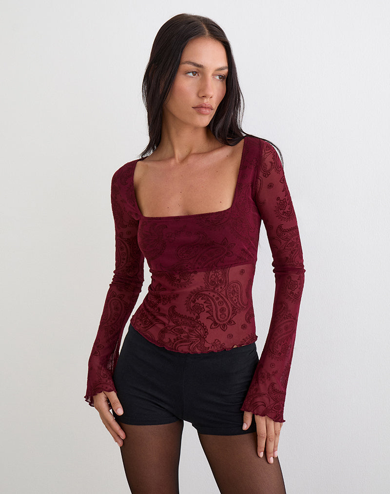 Image of Nafre Top in Flock Compact Paisley Wine