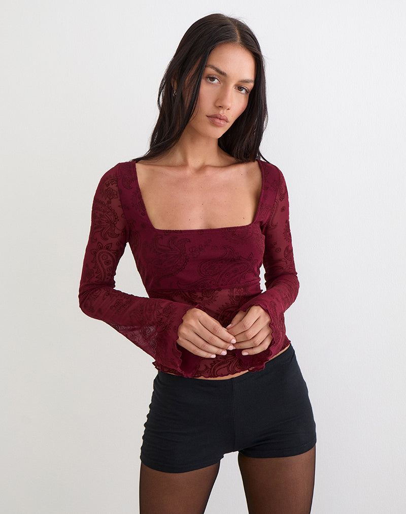 Image of Nafre Top in Flock Compact Paisley Wine