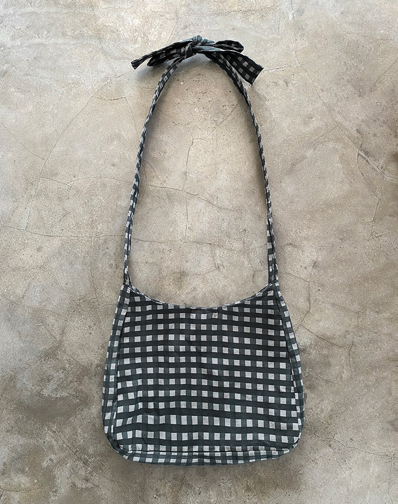 Nagisa Bow Bag in Tonal Gingham Black Grey