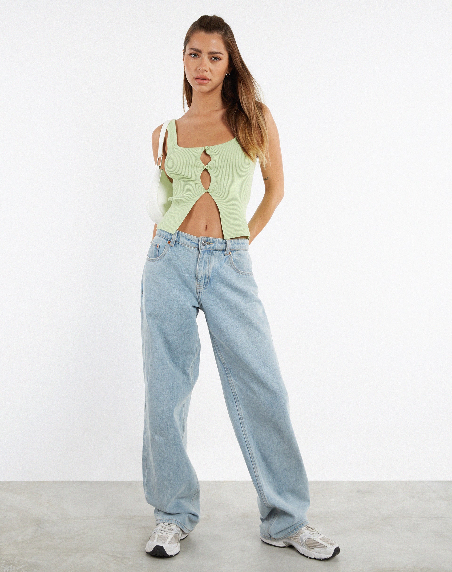 image of MOTEL X JACQUIE Naini Top in Rib Knit Pastel Lime