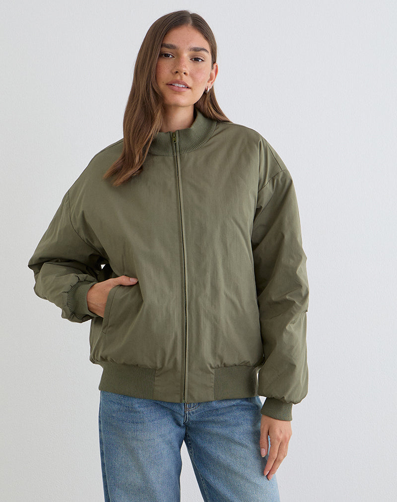 Najora Puffy Bomber Jacket in Dark Sage