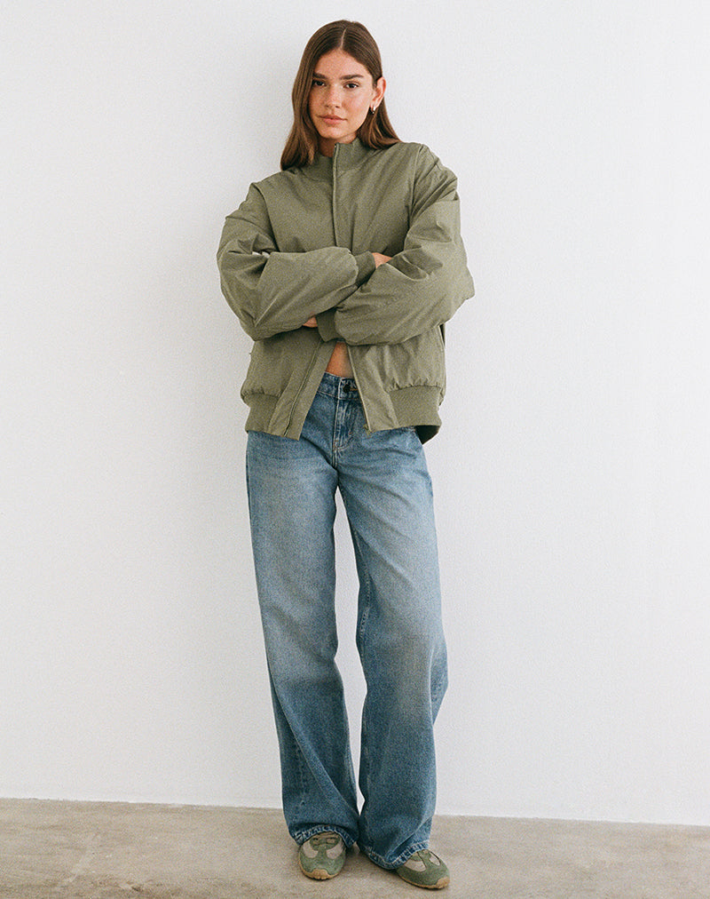 Najora Puffy Bomber Jacket in Dark Sage