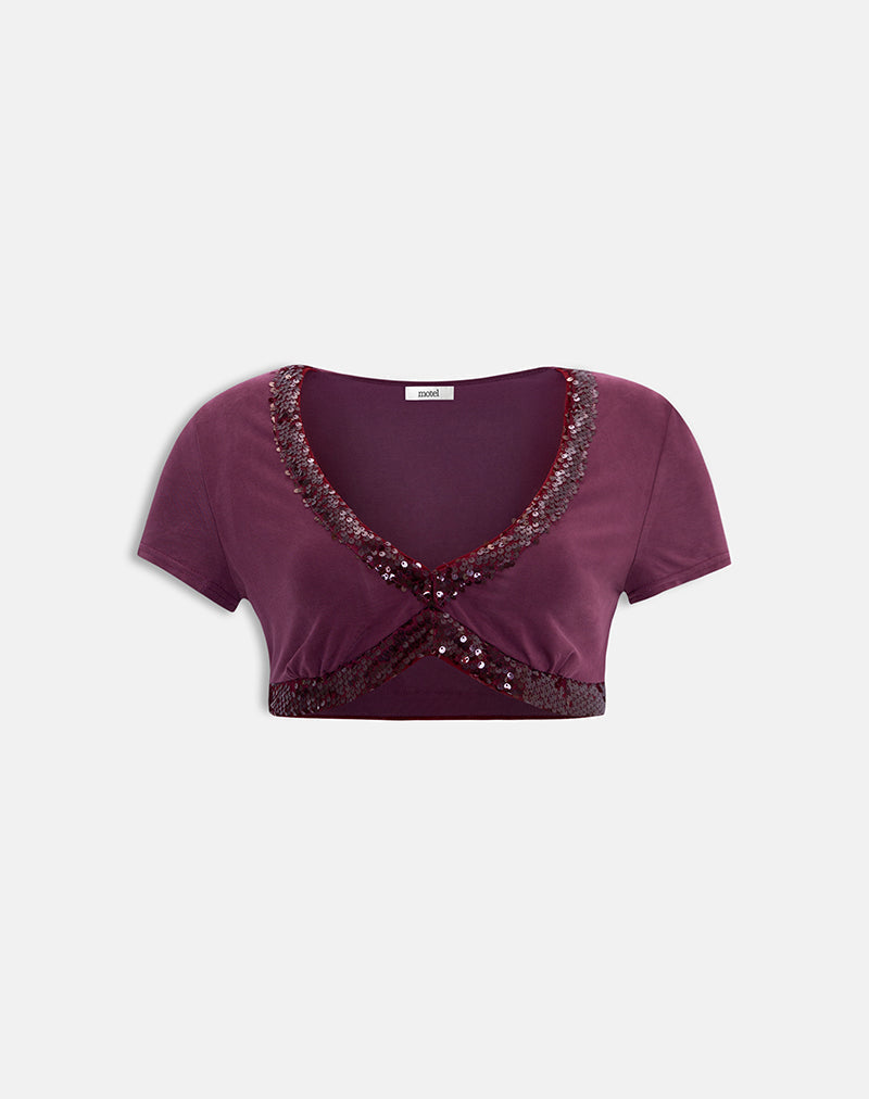 Deep Purple Cupro Crop Bolero Top with Sequin Trim | Nako