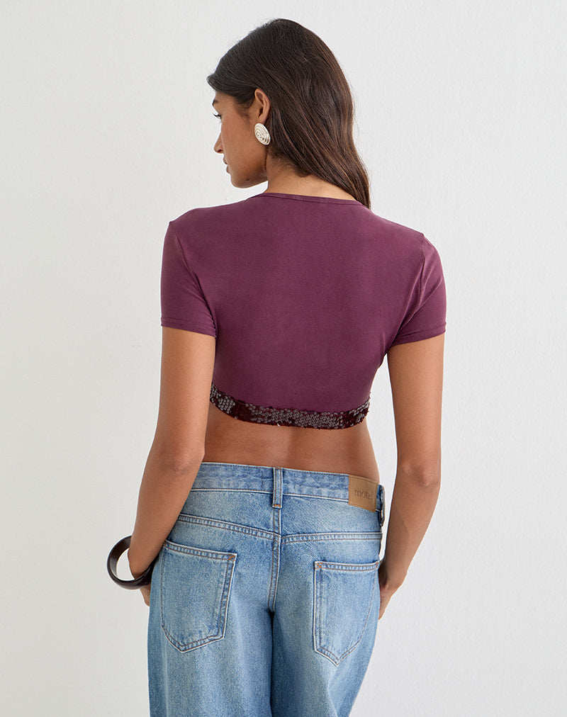 Deep Purple Cupro Crop Bolero Top with Sequin Trim | Nako