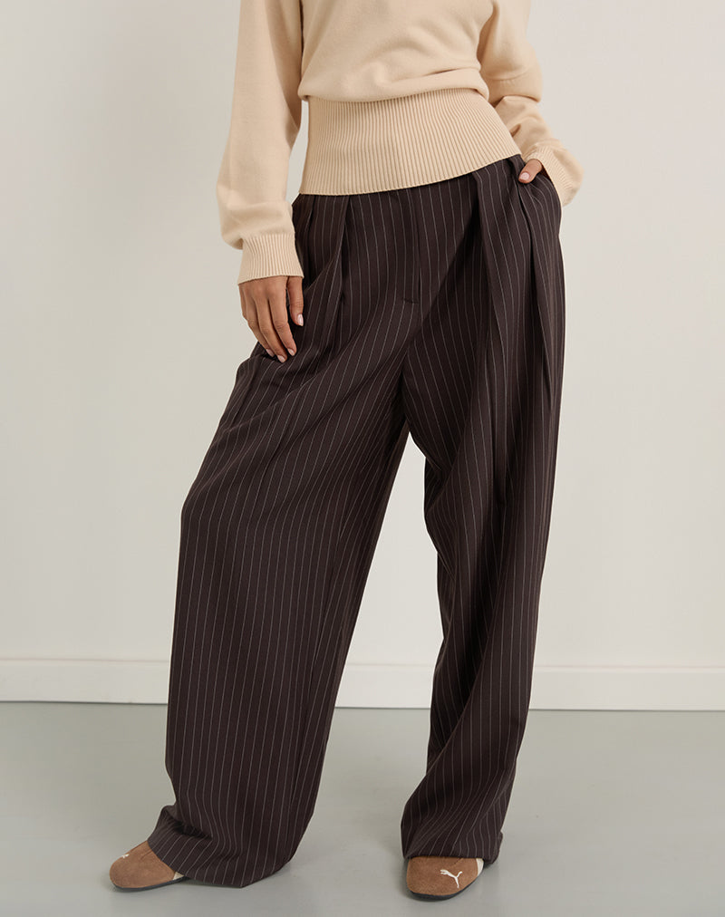 Dark Brown Pinstripe Wide Pleated Trouser | Nala – motelrocks-com-us
