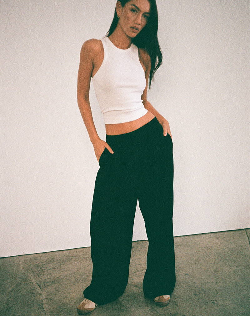 Black Low Rise Tailored Trousers with Pleats | Nala – motelrocks