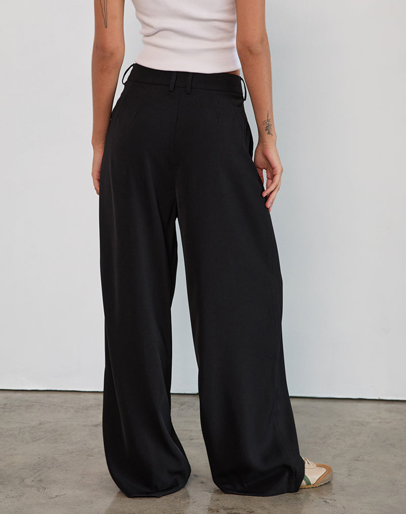 Black Low Rise Tailored Trousers with Pleats | Nala – motelrocks