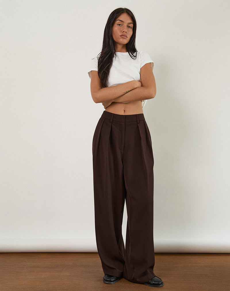 Image of Nala Wide Pleat Trousers in Bitter Chocolate