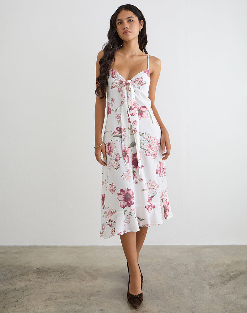 White Femme Floral Midi Dress | Nalami – motelrocks-com-us
