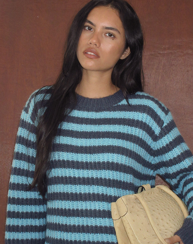 Namirta Jumper in Light Blue with Dark Grey Stripe