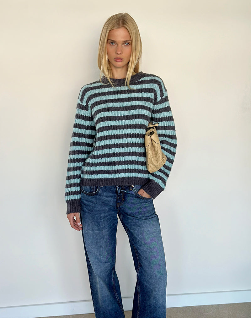 Namirta Jumper in Light Blue with Dark Grey Stripe