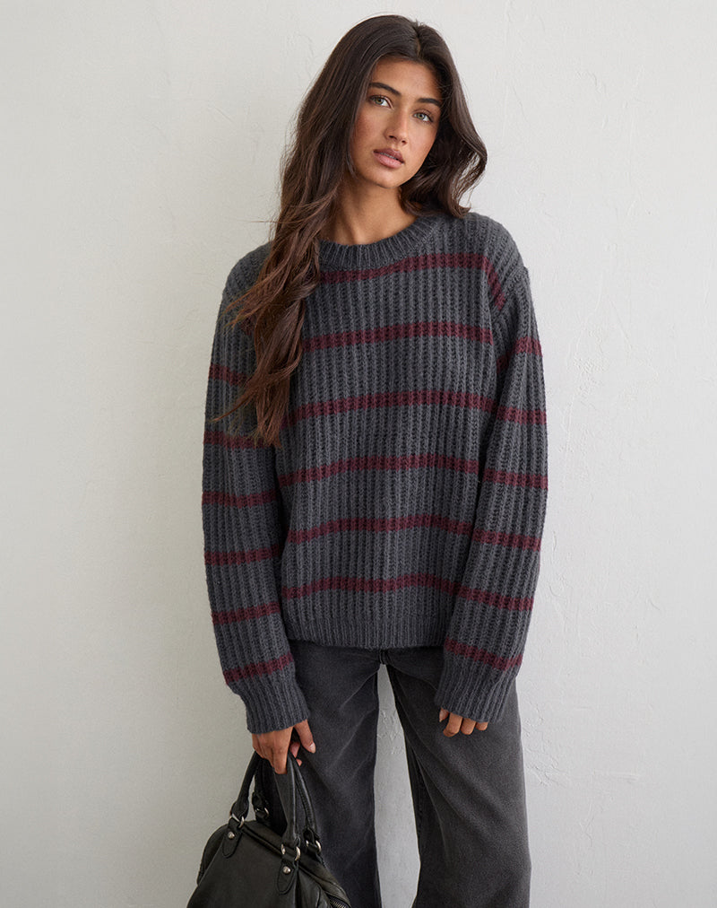 Image of Namirta Jumper in Grey with Raven Raspberry Stripe