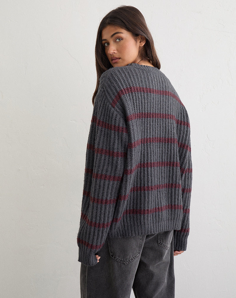 Image of Namirta Jumper in Grey with Raven Raspberry Stripe