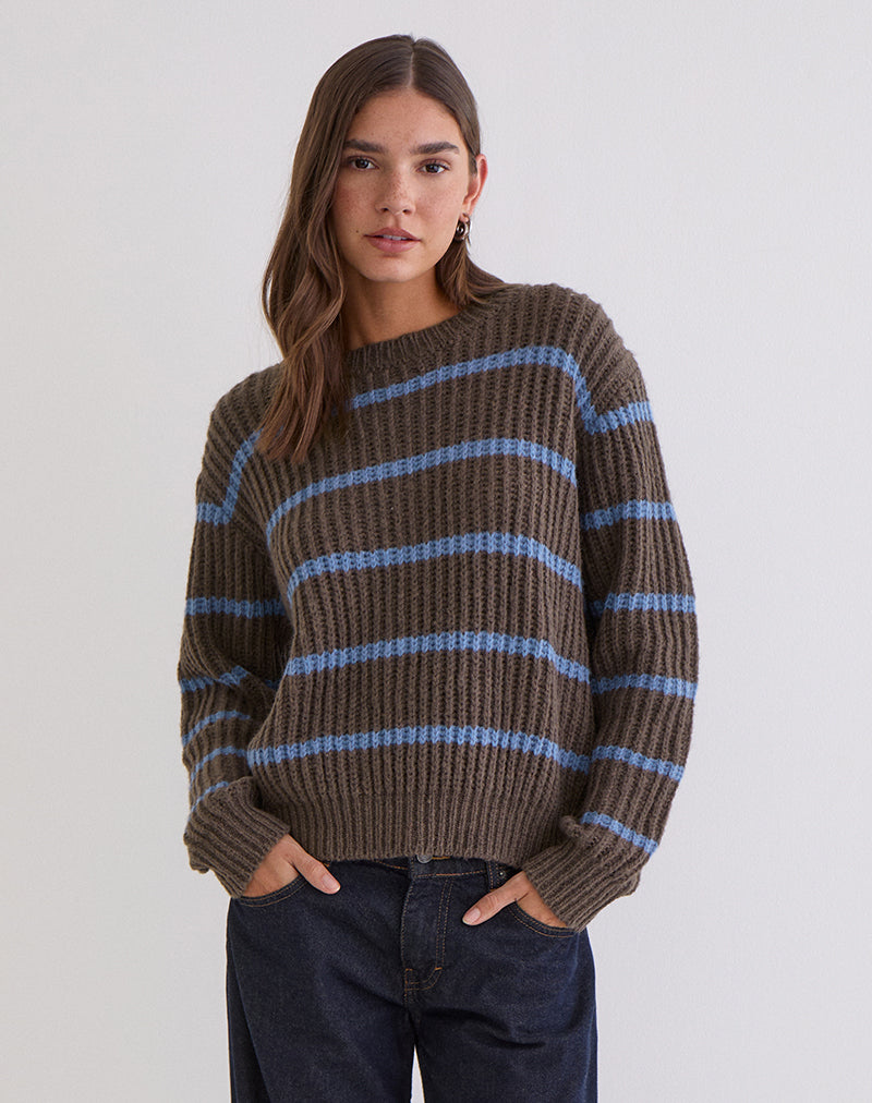 Namirta Jumper in Brown with Blue Stripe