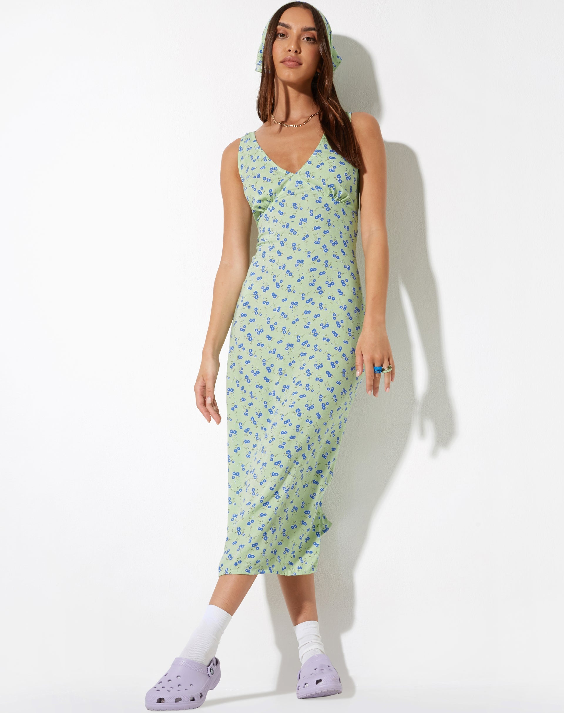 Lisheva Midi Dress in Lime Floral Lisheva Midi Dress in Lime Floral