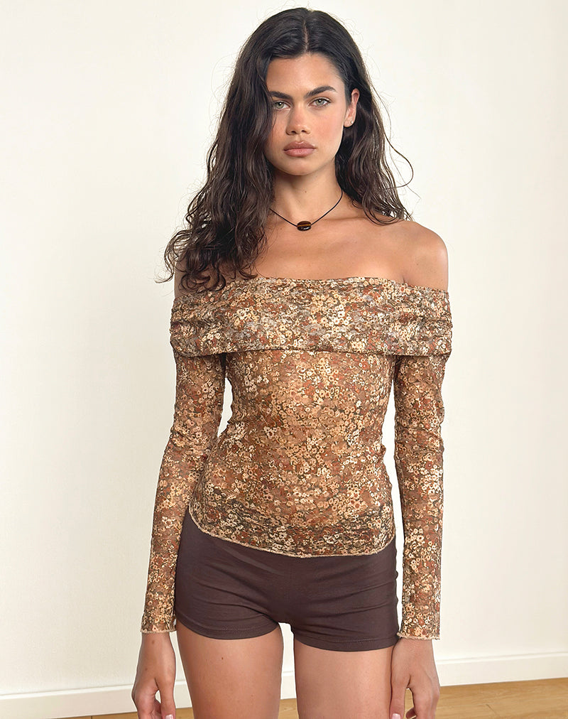Image of Nanila Top in Cluster Floral Brown