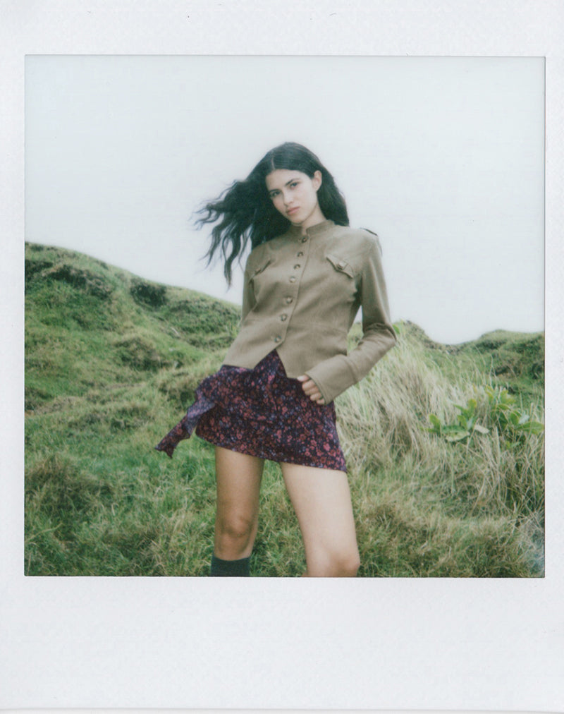 Naru Mini Skirt in Chiffon Scattered Floral Black and Red